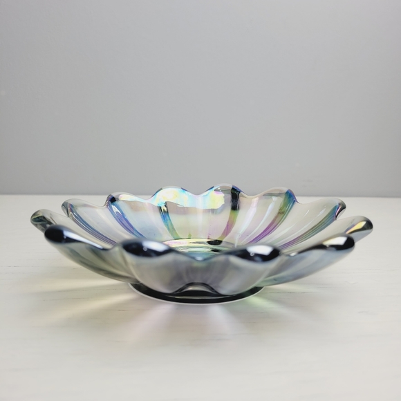 Vintage Federal Glass Smokey Purple Iridescent Carnival Glass Bon Bon Bowl - Picture 3 of 13